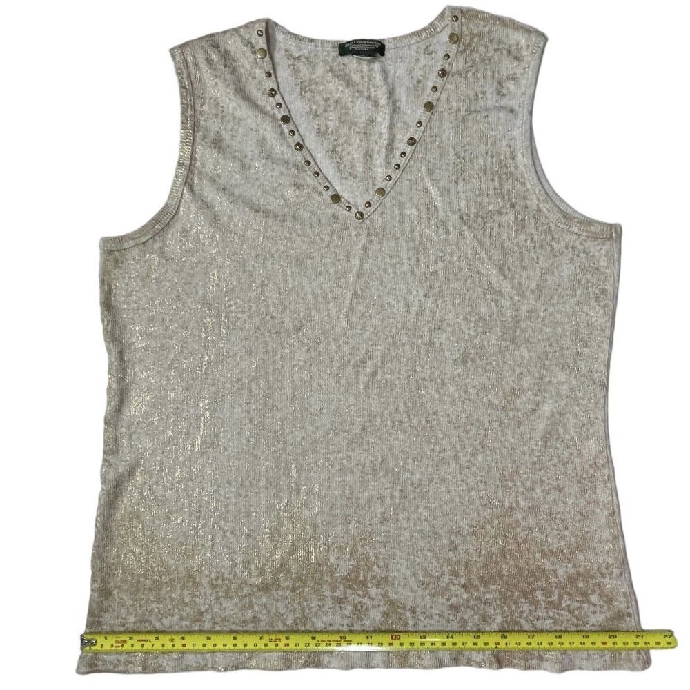 GREAT NORTHWEST Ribbed Sleeveless Top Size L Tan Gold Studs & Glitter Stretch - Picture 12 of 15